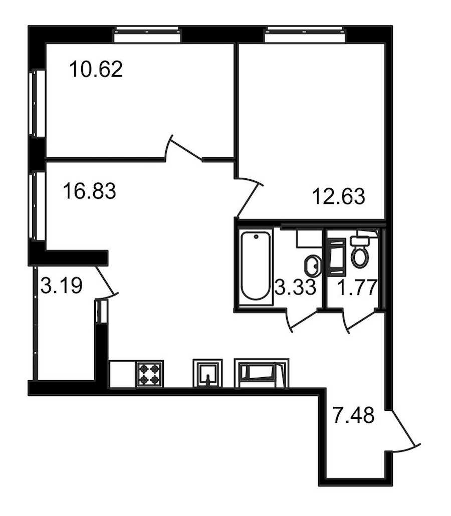 Двухкомнатная квартира в : площадь 55.83 м2 , этаж: 14 – купить в Санкт-Петербурге